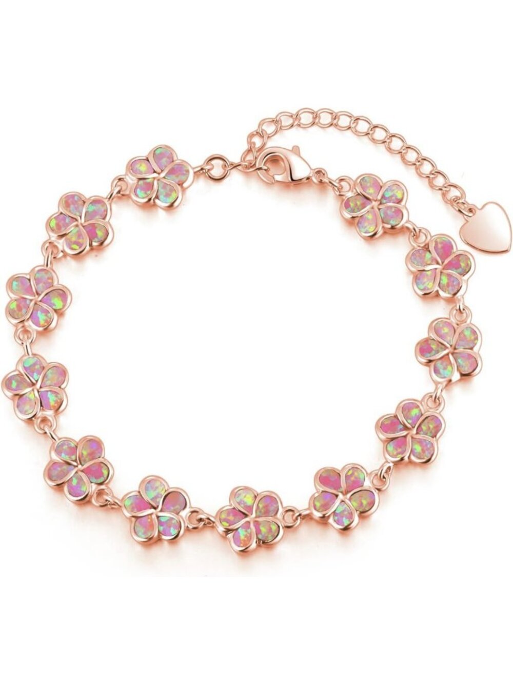 Adjustable Opal Tennis Bracelet - Oval/Flower Shape White Gold & Silver for